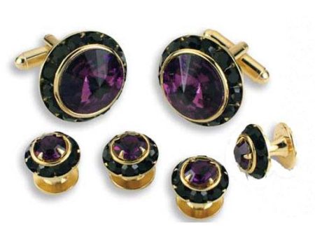 Amethyst Crystal Black Rhinestones Border Studs and Cufflinks Set Online now