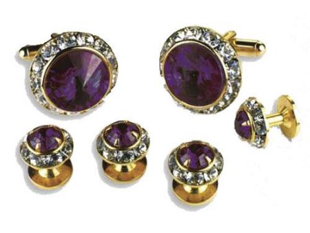 Amethyst Crystal Rhinestones Border Studs and Cufflinks Set Cheap