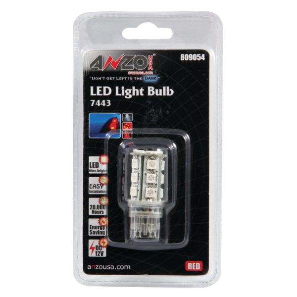 ANZO LED Bulbs Universal 7443 Red - 18 LEDs 1 3 4in Tall on Sale